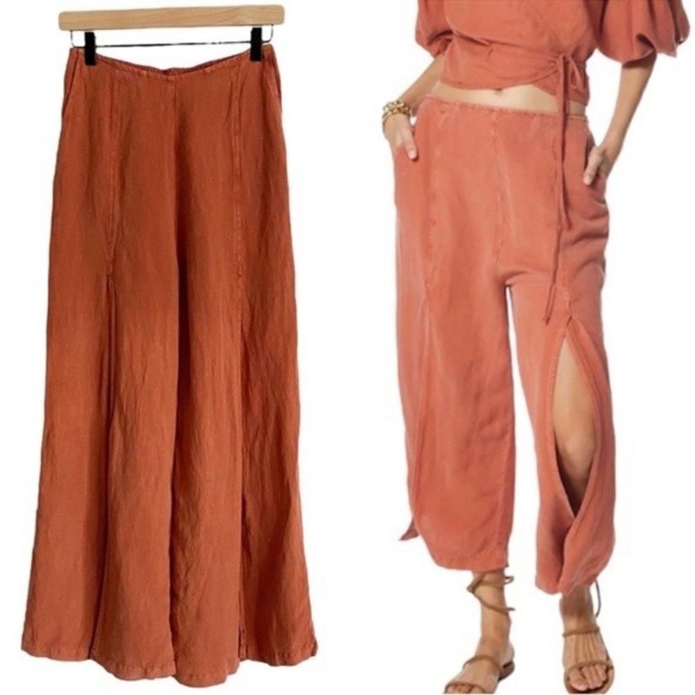 Young Fabulous & Broke Wide Leg Cropped Linen Pants High Rise Beach C16